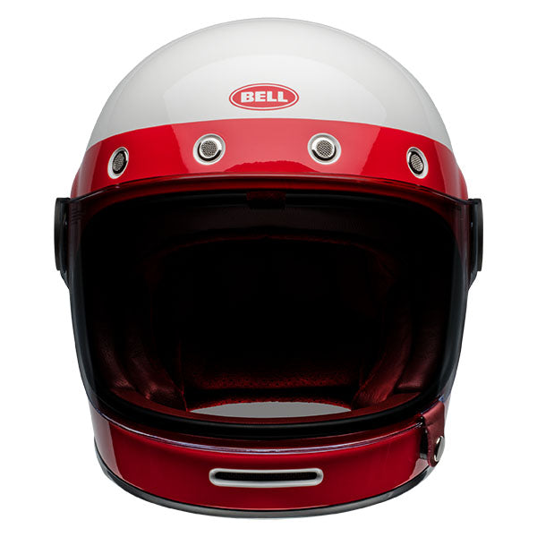 motorcycle helmet, front view, showing aerodynamic shell design, ventilation ports, and secure retention system built for rider comfort and protection
