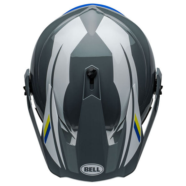 motorcycle helmet, top view, showing aerodynamic shell design, ventilation ports, and secure retention system built for rider comfort and protection. SKU 07157285.