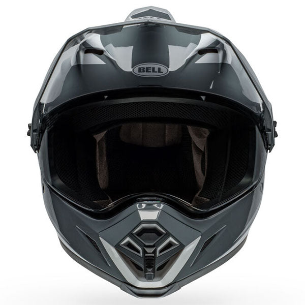 motorcycle helmet, front view, showing aerodynamic shell design, ventilation ports, and secure retention system built for rider comfort and protection. SKU 07157256.