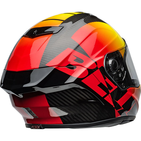motorcycle helmet, rear view, showing aerodynamic shell design, ventilation ports, and secure retention system built for rider comfort and protection. SKU 07162424.