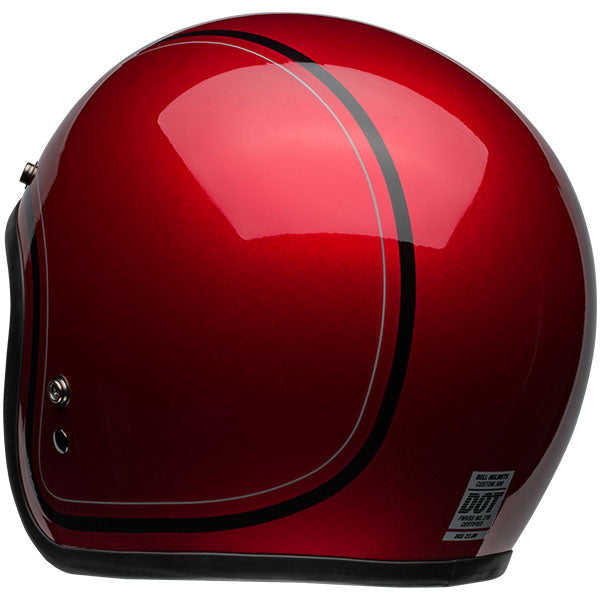 motorcycle helmet, rear view, showing aerodynamic shell design, ventilation ports, and secure retention system built for rider comfort and protection