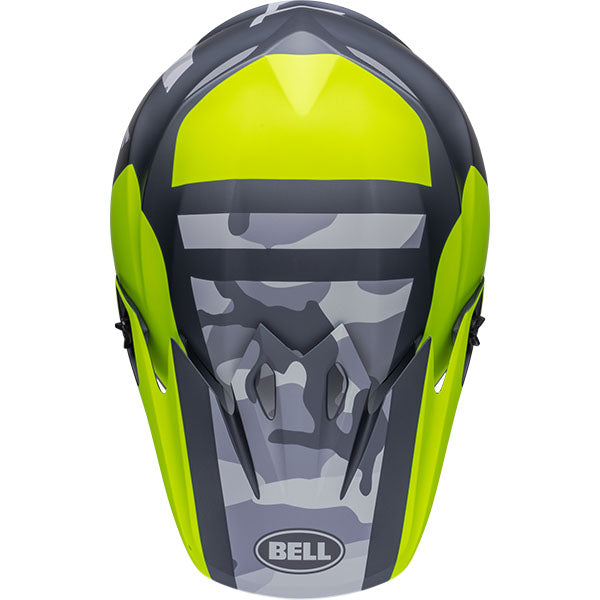 motorcycle helmet, top view, showing aerodynamic shell design, ventilation ports, and secure retention system built for rider comfort and protection