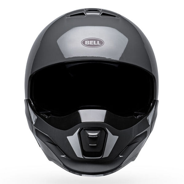motorcycle helmet, front view, showing aerodynamic shell design, ventilation ports, and secure retention system built for rider comfort and protection. SKU 07150200.