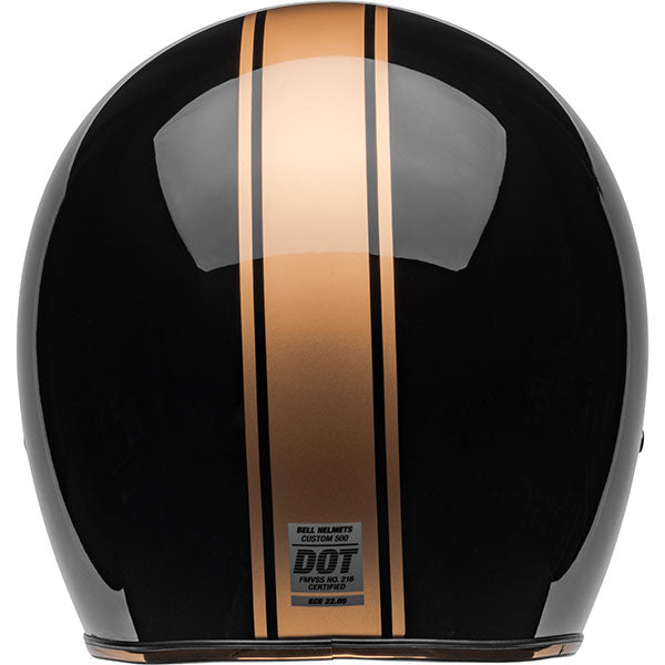 motorcycle helmet, rear view, showing aerodynamic shell design, ventilation ports, and secure retention system built for rider comfort and protection