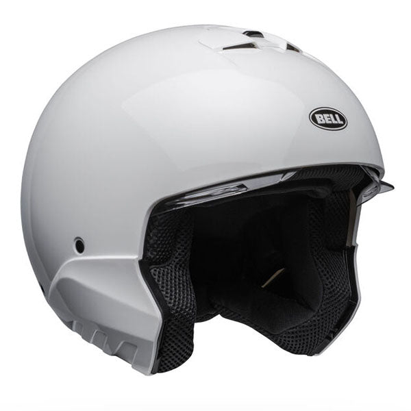motorcycle helmet, front view, showing aerodynamic shell design, ventilation ports, and secure retention system built for rider comfort and protection