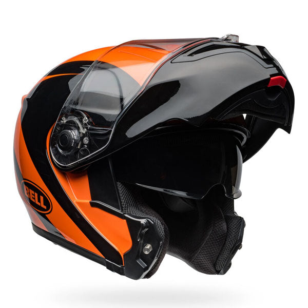 motorcycle helmet, showing aerodynamic shell design, ventilation ports, and secure retention system built for rider comfort and protection