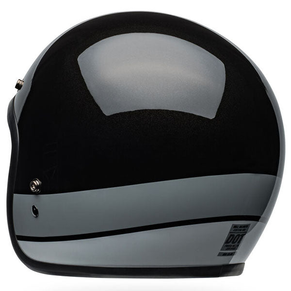 motorcycle helmet, rear view, showing aerodynamic shell design, ventilation ports, and secure retention system built for rider comfort and protection