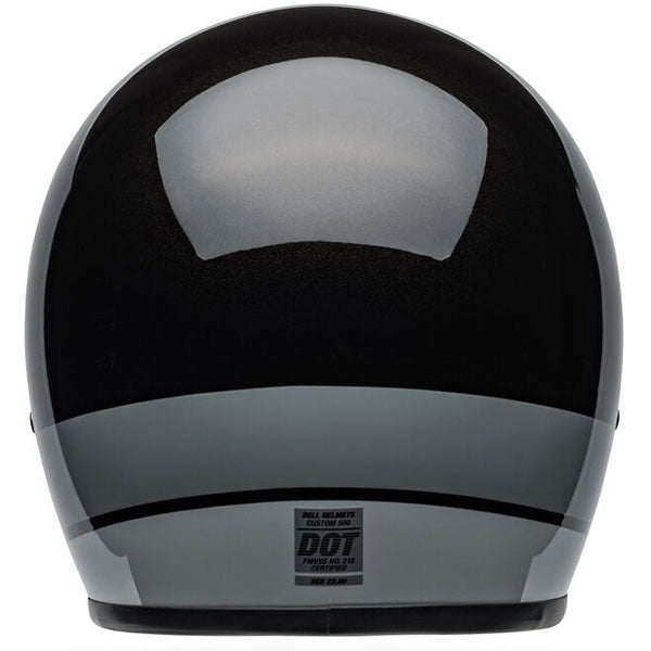 motorcycle helmet, rear view, showing aerodynamic shell design, ventilation ports, and secure retention system built for rider comfort and protection