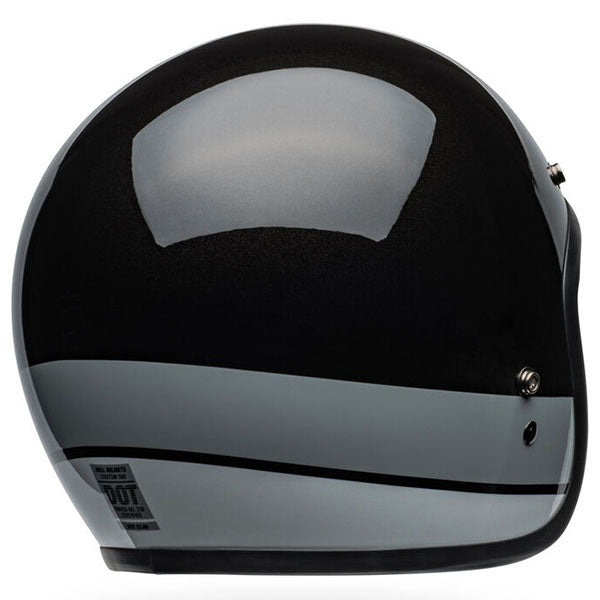 motorcycle helmet, rear view, showing aerodynamic shell design, ventilation ports, and secure retention system built for rider comfort and protection