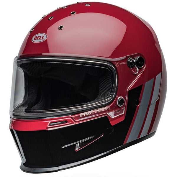 motorcycle helmet, front view, showing aerodynamic shell design, ventilation ports, and secure retention system built for rider comfort and protection