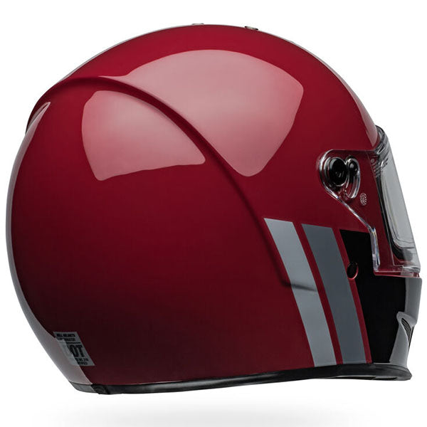 motorcycle helmet, rear view, showing aerodynamic shell design, ventilation ports, and secure retention system built for rider comfort and protection