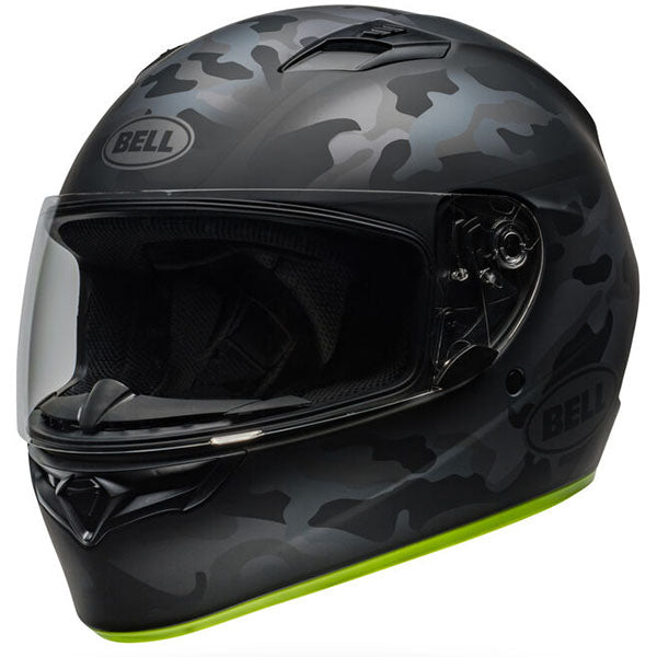 motorcycle helmet, front view, showing aerodynamic shell design, ventilation ports, and secure retention system built for rider comfort and protection