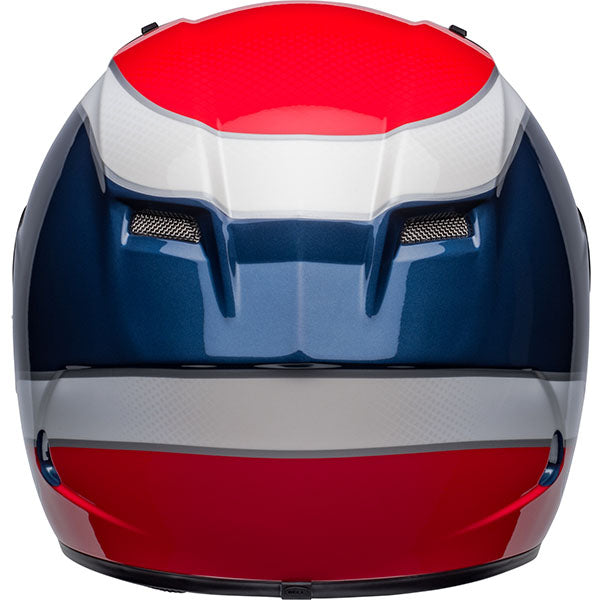 motorcycle helmet, rear view, showing aerodynamic shell design, ventilation ports, and secure retention system built for rider comfort and protection. SKU 07148381.
