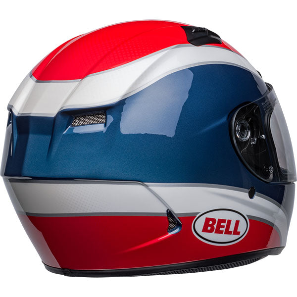 motorcycle helmet, rear view, showing aerodynamic shell design, ventilation ports, and secure retention system built for rider comfort and protection. SKU 07148378.