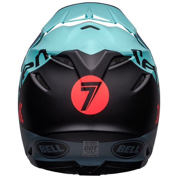 motorcycle helmet, rear view, showing aerodynamic shell design, ventilation ports, and secure retention system built for rider comfort and protection
