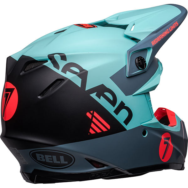 motorcycle helmet, rear view, showing aerodynamic shell design, ventilation ports, and secure retention system built for rider comfort and protection