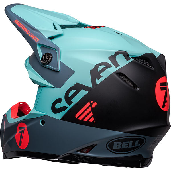 motorcycle helmet, rear view, showing aerodynamic shell design, ventilation ports, and secure retention system built for rider comfort and protection