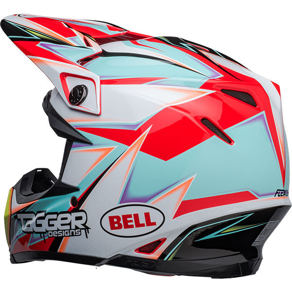 motorcycle helmet, rear view, showing aerodynamic shell design, ventilation ports, and secure retention system built for rider comfort and protection