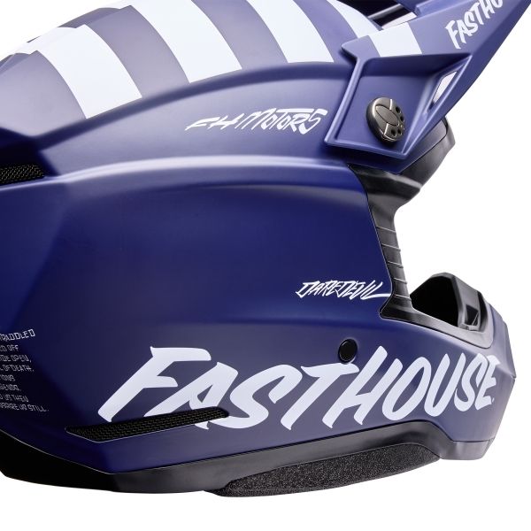Motorcycle helmet, showing aerodynamic shell design, ventilation ports, and secure retention system built for rider comfort and protection | Bell - Moto-10 Fasthouse MIPS Helmet | SKU 71758 | Colors: Navy | Sizes: XS to 2X | Available at BTO Sports