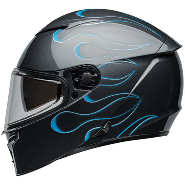 motorcycle helmet, showing aerodynamic shell design, ventilation ports, and secure retention system built for rider comfort and protection