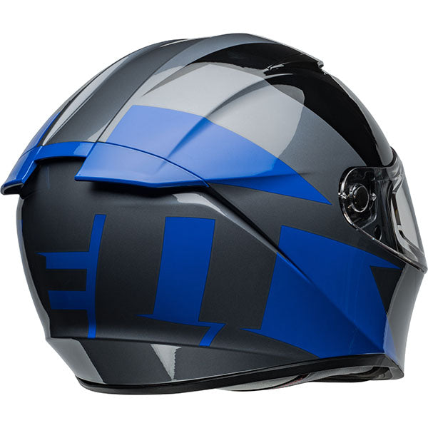 motorcycle helmet, rear view, showing aerodynamic shell design, ventilation ports, and secure retention system built for rider comfort and protection. SKU 07161003.