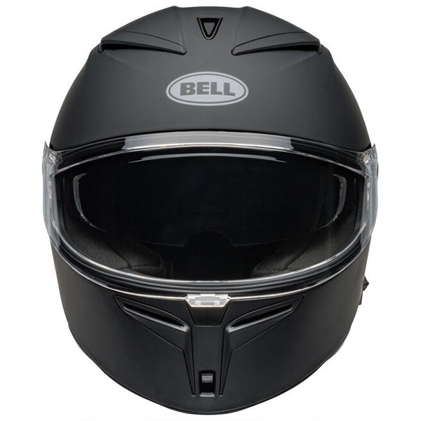 motorcycle helmet, front view, showing aerodynamic shell design, ventilation ports, and secure retention system built for rider comfort and protection. SKU 07160874.