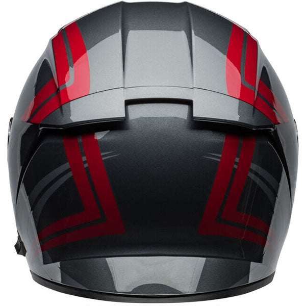 motorcycle helmet, rear view, showing aerodynamic shell design, ventilation ports, and secure retention system built for rider comfort and protection. SKU 07160947.