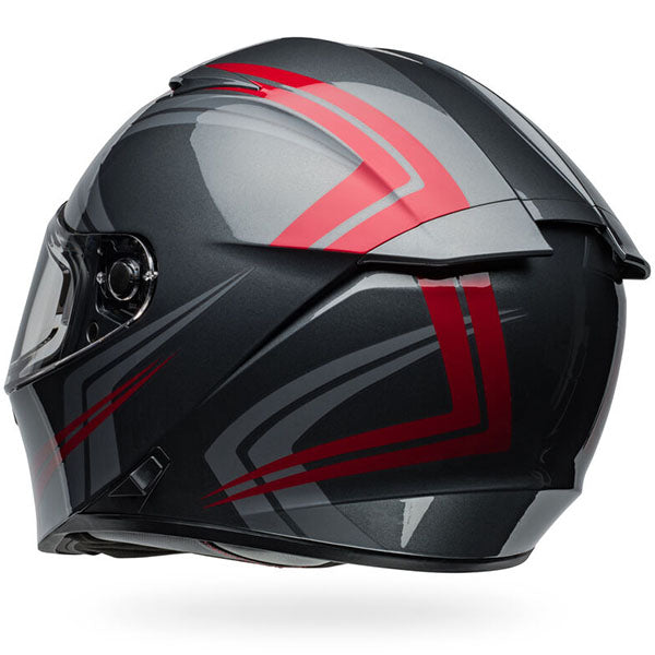 motorcycle helmet, rear view, showing aerodynamic shell design, ventilation ports, and secure retention system built for rider comfort and protection. SKU 07160948.