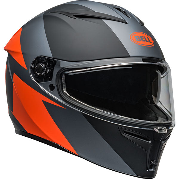 motorcycle helmet, front view, showing aerodynamic shell design, ventilation ports, and secure retention system built for rider comfort and protection