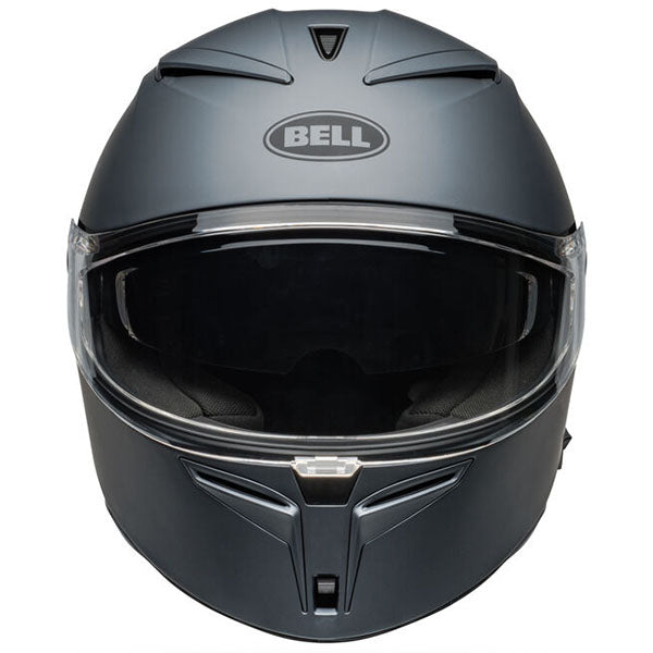 motorcycle helmet, front view, showing aerodynamic shell design, ventilation ports, and secure retention system built for rider comfort and protection. SKU 07160851.