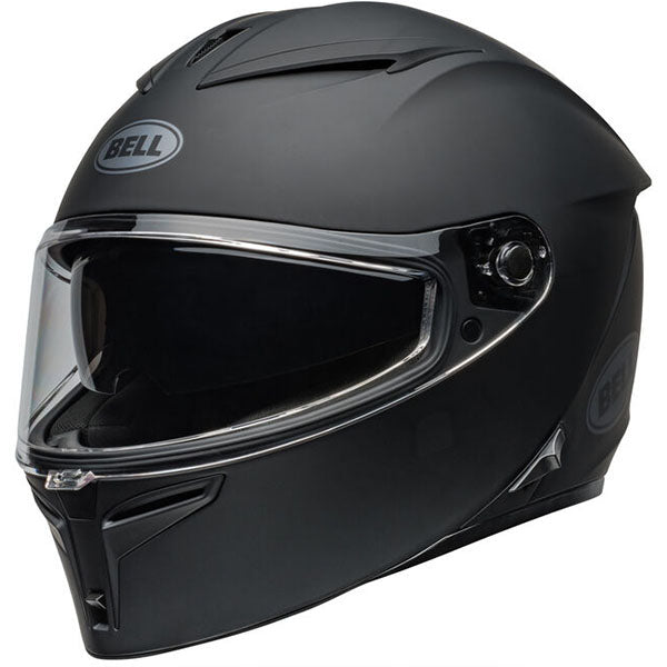 motorcycle helmet, front view, showing aerodynamic shell design, ventilation ports, and secure retention system built for rider comfort and protection