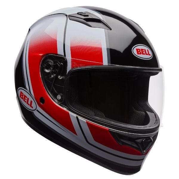 7204702 Bell - Qualifier Grid Helmet in White/Red front shell profile with chin bar intake vents sizes 2X–XS