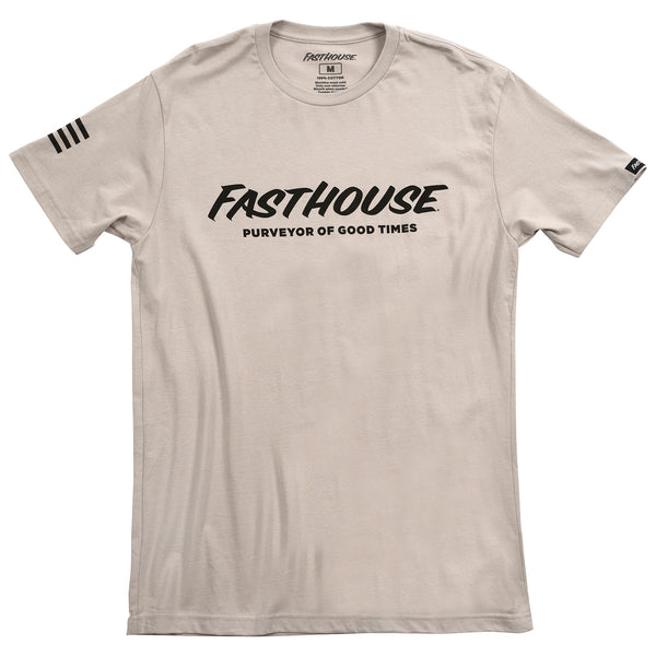 Crisp studio image on a white background of Fasthouse Logo T-Shirt; showing tee fit, printed graphics, and crew neckline; SKU 3211374104; Sizes: S-3XL