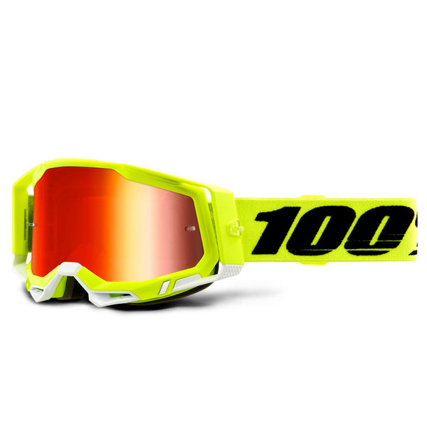 Studio photo of 100%, Racecraft 2.0 Goggle (Mirror Lens), Goggles, SKU 26012911, color options Arbis, Mirror Silver Lens, Mayfair, Mirror Silver Lens, Maho, Silver Flash Lens, Concordia, Mirror Blue Lens, Airblast, Mirror Silver Lens, Blue, Mirror Blue Lens, Fremont, Mirror Blue Lens, Red, Mirror Red Lens and more
