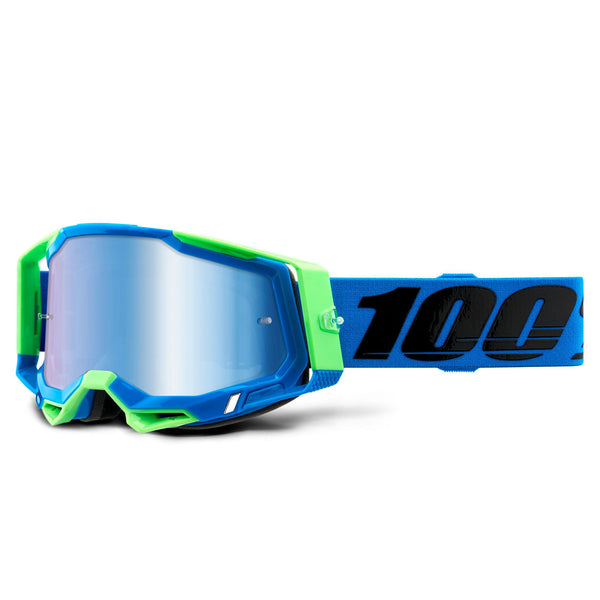 Studio product photo on a neutral background of 100%, Racecraft 2.0 Goggle (Mirror Lens), Goggles, SKU 26012904, color options Arbis, Mirror Silver Lens, Mayfair, Mirror Silver Lens, Maho, Silver Flash Lens, Concordia, Mirror Blue Lens, Airblast, Mirror Silver Lens, Blue, Mirror Blue Lens, Fremont, Mirror Blue Lens, Red, Mirror Red Lens and more