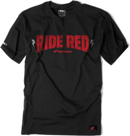 Crisp studio image on a white background of Factory Effex Honda Ride Red Bolt Tee; showing tee fit, printed graphics, and crew neckline; SKU 16-883