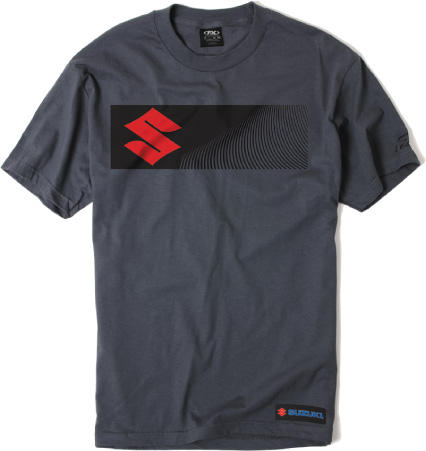 Professional studio photo of Factory Effex Suzuki S Bar Tee; showing tee fit, printed graphics, and crew neckline; SKU 16-884; Colors: Grey; Sizes: M-2XL