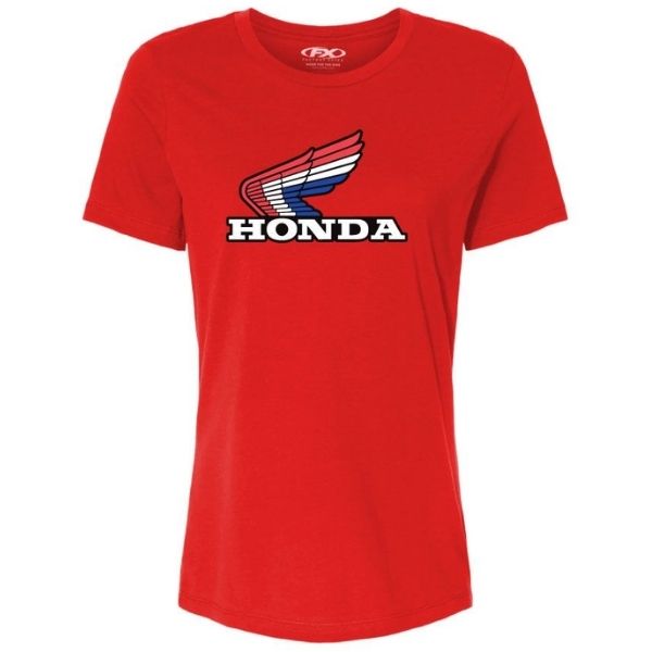 High-resolution studio image of Factory Effex Honda RWB Classic Tee (Womens); showing tee fit, printed graphics, and crew neckline; SKU 29-873