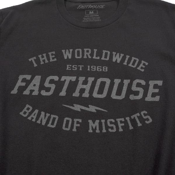 Professional studio photo of Fasthouse Coalition Tee; showing tee fit, printed graphics, and crew neckline; SKU 3214980004; Colors: Black, Military Green