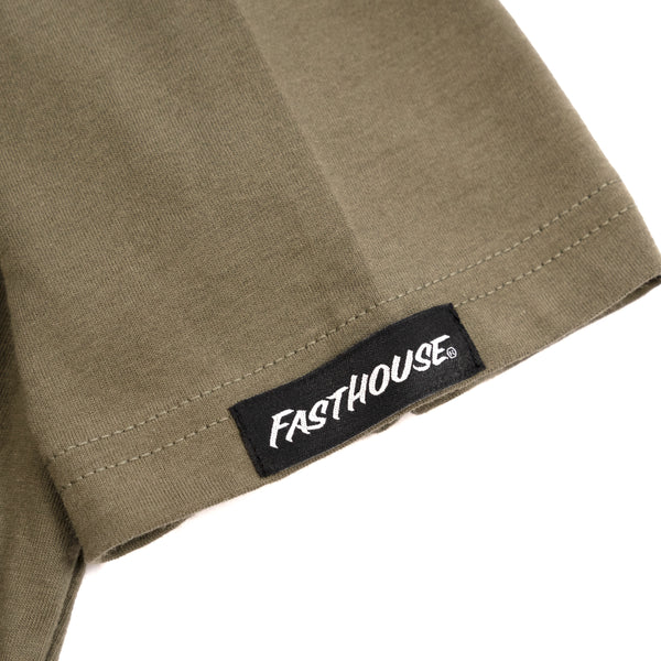 Clean studio shot of Fasthouse Coalition Tee; showing tee fit, printed graphics, and crew neckline; SKU 3214980004; Colors: Black, Military Green