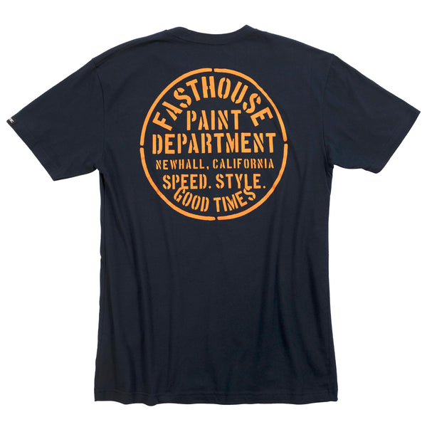 Clean studio shot of Fasthouse Paint Dept. Tee; showing tee fit, printed graphics, and crew neckline; SKU 3211883004; Colors: Navy, White; Sizes: S-3XL