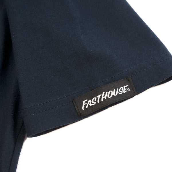 High-resolution studio image of Fasthouse Paint Dept. Tee; showing tee fit, printed graphics, and crew neckline; SKU 3211883004; Colors: Navy, White