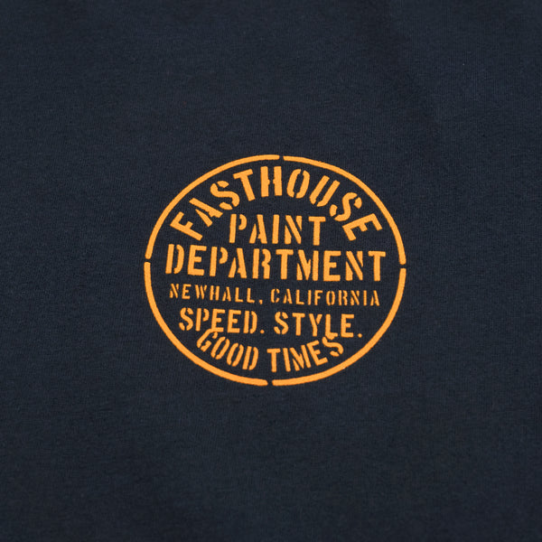 Professional studio photo of Fasthouse Paint Dept. Tee; showing tee fit, printed graphics, and crew neckline; SKU 3211883004; Colors: Navy, White