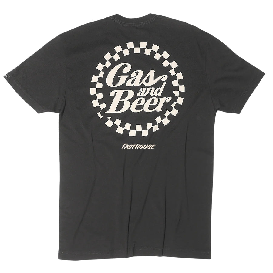 Crisp studio image on a white background of Fasthouse Tavern SS Tee; showing tee fit, printed graphics, and crew neckline; SKU 100026-00-; Colors: Black
