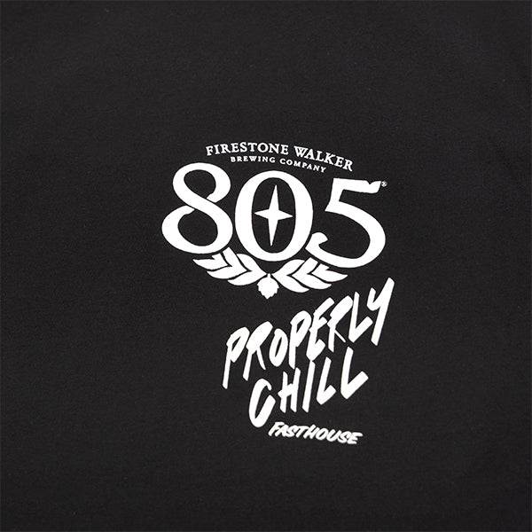 High-resolution studio image of Fasthouse 805 Quiver Tee; showing tee fit, printed graphics, and crew neckline; SKU 32180300; Colors: Black; Sizes: S-3XL