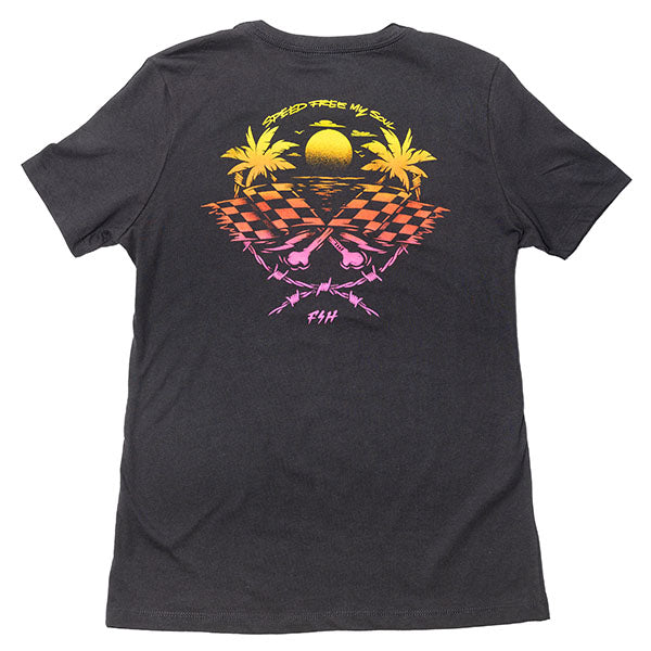 Studio photo on a white background of Fasthouse Sun Struck Tee (Womens); showing tee fit, printed graphics, and crew neckline; SKU 3211440574