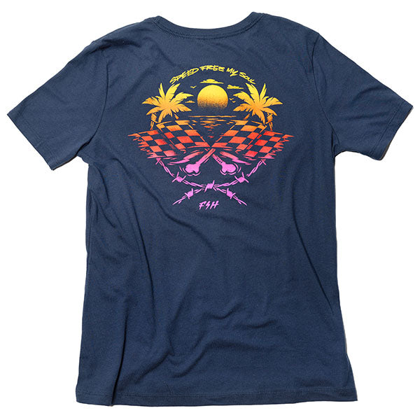 Studio photo on a white background of Fasthouse Sun Struck Tee (Womens); showing tee fit, printed graphics, and crew neckline; SKU 3211440574