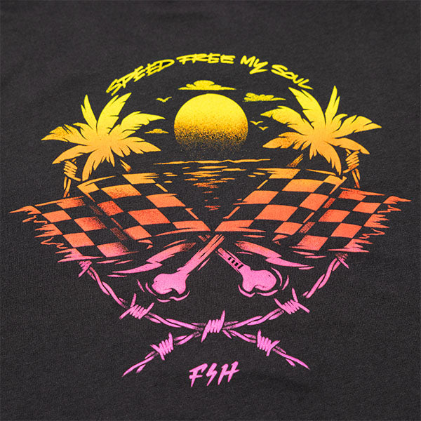 Clean studio shot of Fasthouse Sun Struck Tee (Womens); showing tee fit, printed graphics, and crew neckline; SKU 3211440574; Colors: Black, Vintage Navy