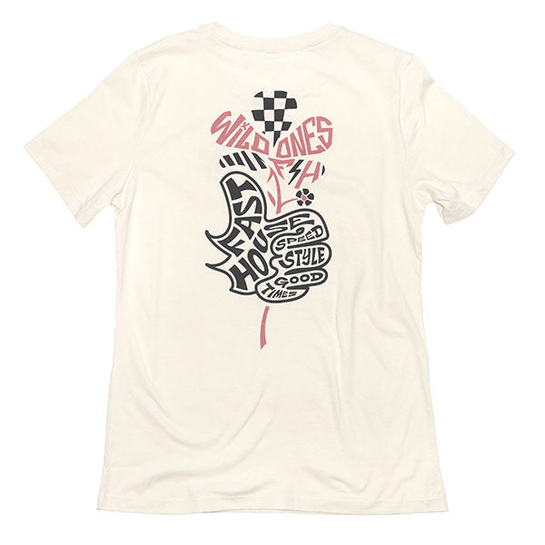 Crisp studio image on a white background of Fasthouse Garden Party Tee (Womens); showing tee fit, printed graphics, and crew neckline; SKU 3211430574