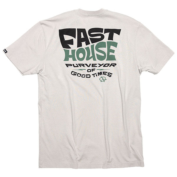 High-resolution studio image of Fasthouse Utopia Tee; showing tee fit, printed graphics, and crew neckline; SKU 3211320504; Sizes: S-3XL